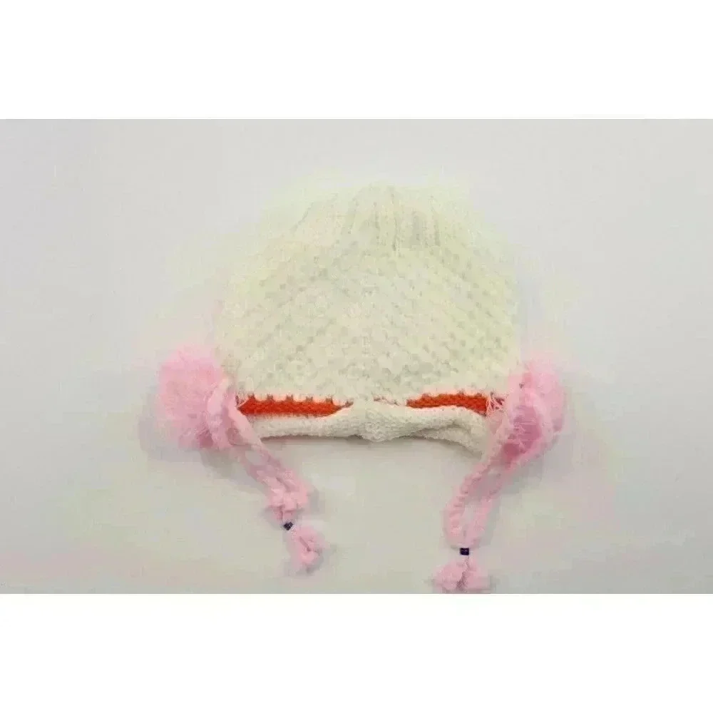 HAND knitted girl hat with knitted applique with beads for 3-6 year old. NEW.